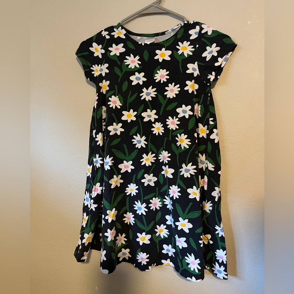 Hanna Andersson Black Daisy Swing Dress with White, Yellow & Pink Accents